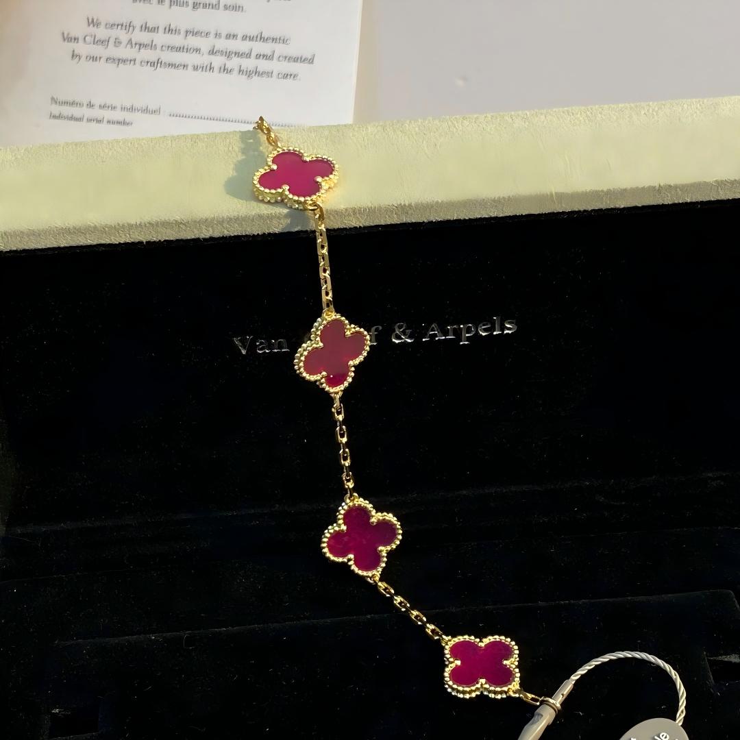 [Miro]NEW CLOVER 5 MOTIFS PINK ENAMEL BRACELET