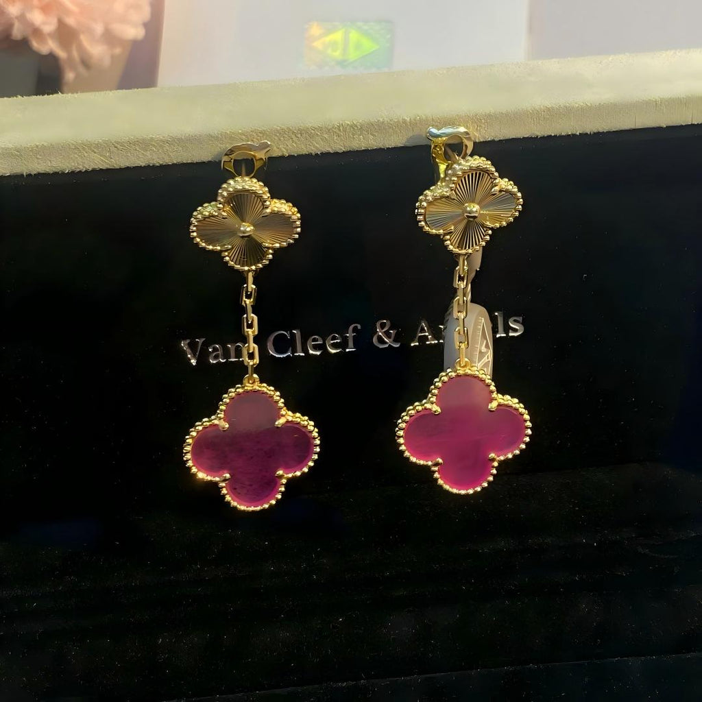 [Miro]NEW CLOVER 2 MOTIF PINK ENAMEL EARRINGS