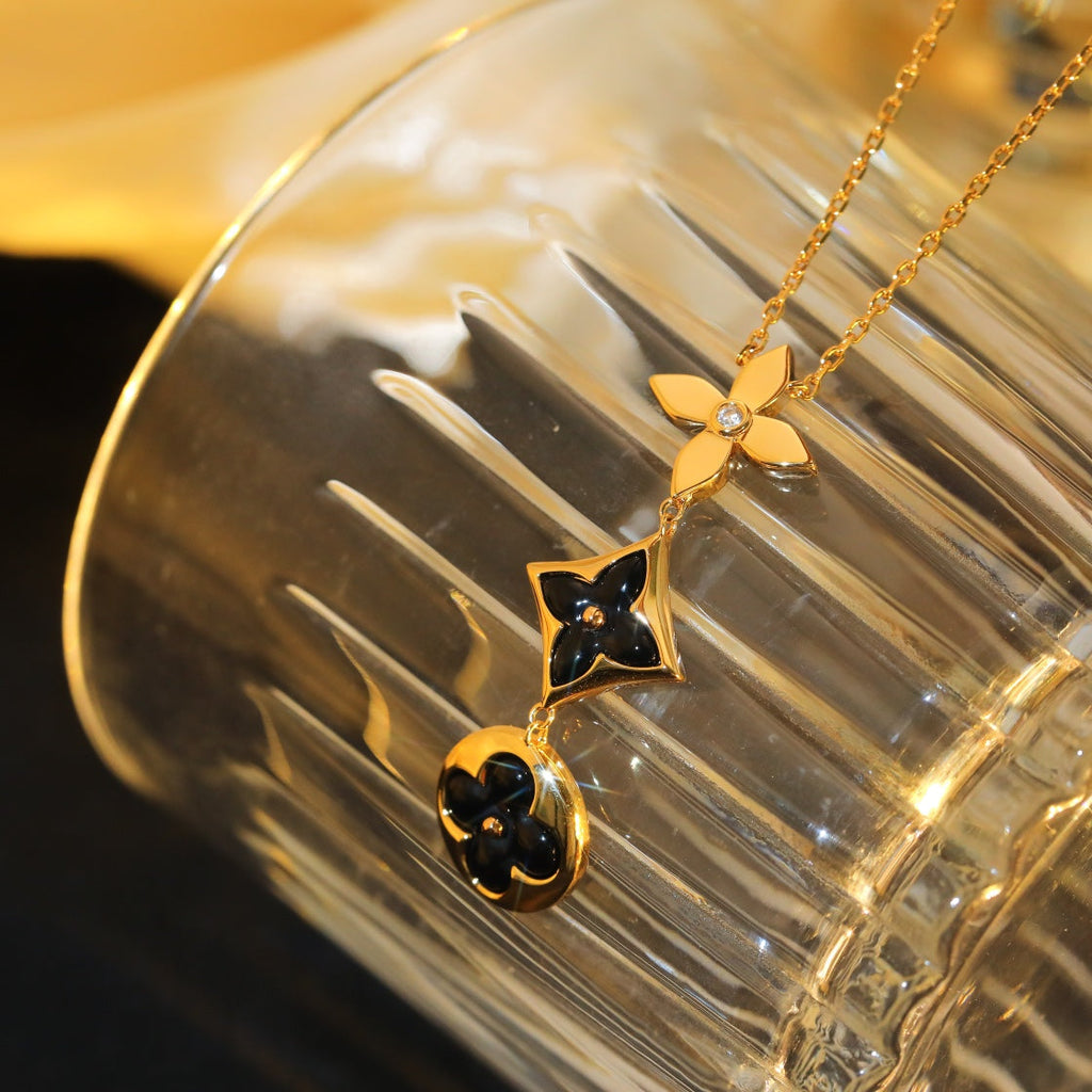 Miro STAR AND SUN ONYX PINK GOLD NECKLACE