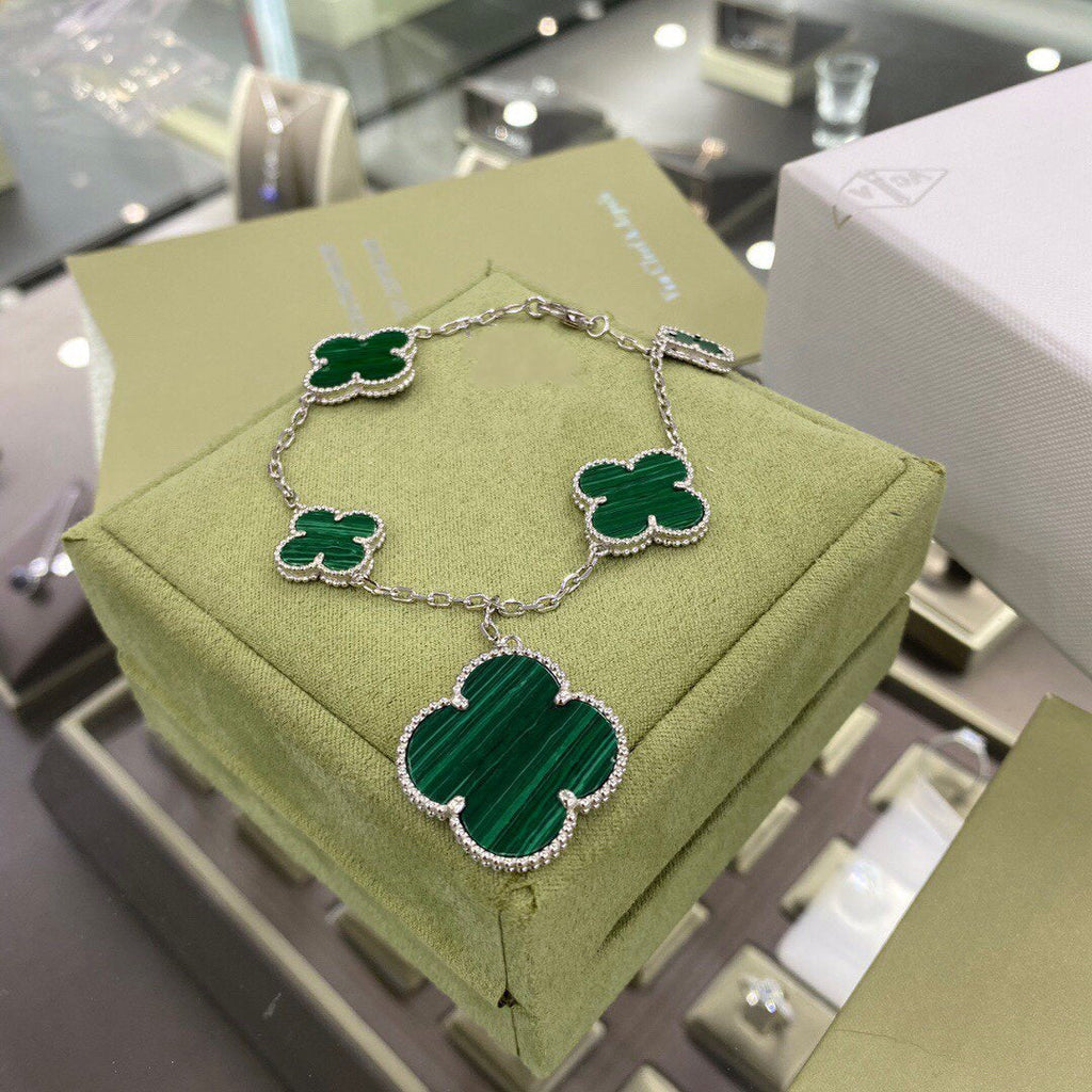 Miro CLOVER 5 MOTIFS SIVLER MALACHITE BRACELET