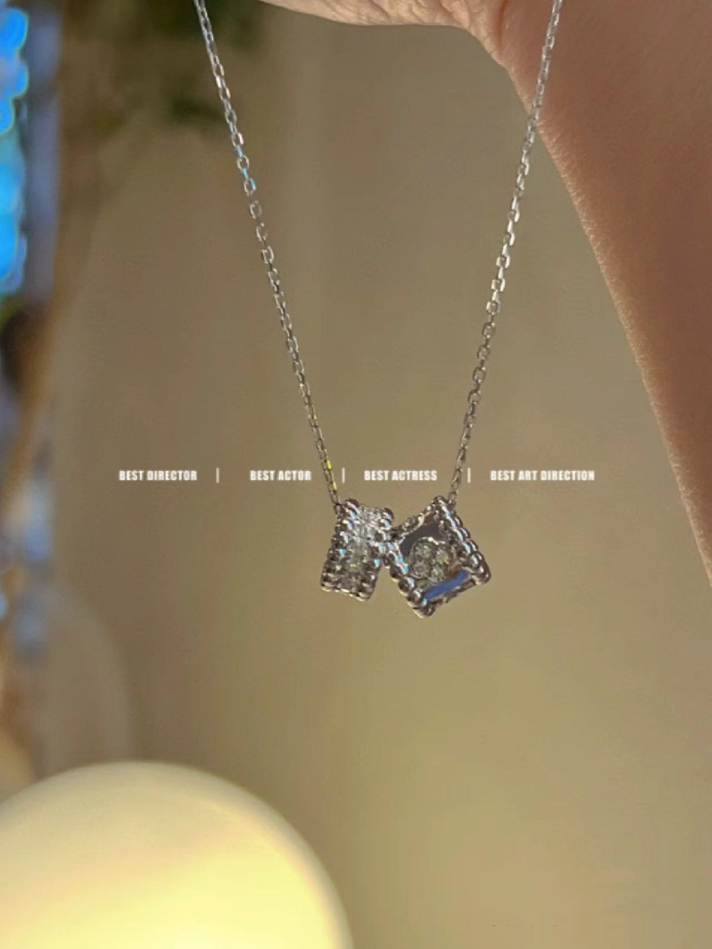 Miro PERLEE DOUBLE PENDANT SILVER DIAMOND NECKLACE