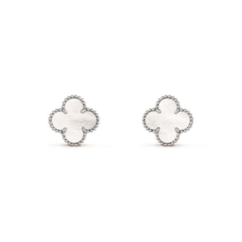 Miro CLOVER MEDIUM 1 MOTIFS  WHITE MOP EARRINGS SILVER