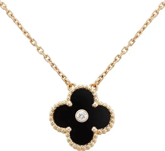 Miro CLOVER 15MM DIAMOND ONYX NECKLACE