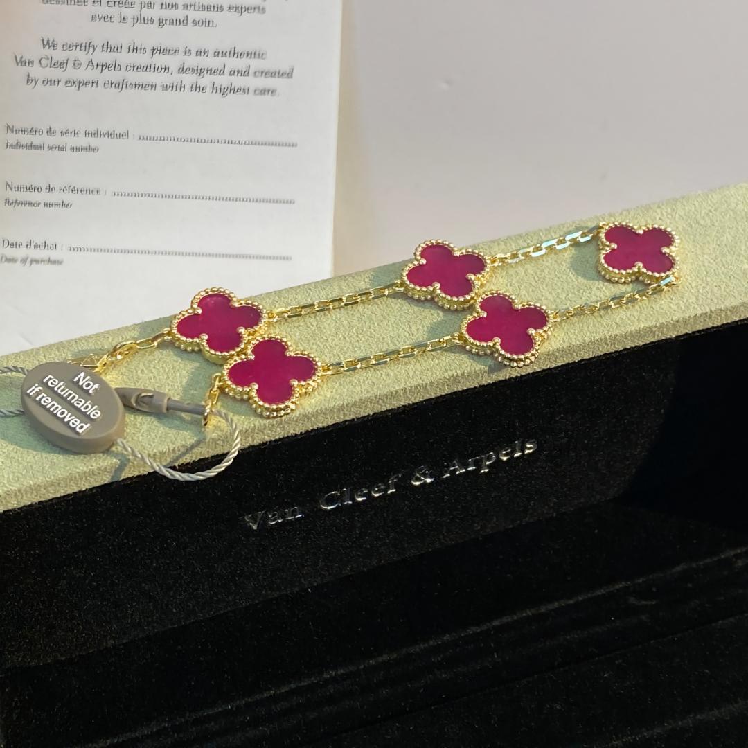 [Miro]NEW CLOVER 5 MOTIFS PINK ENAMEL BRACELET