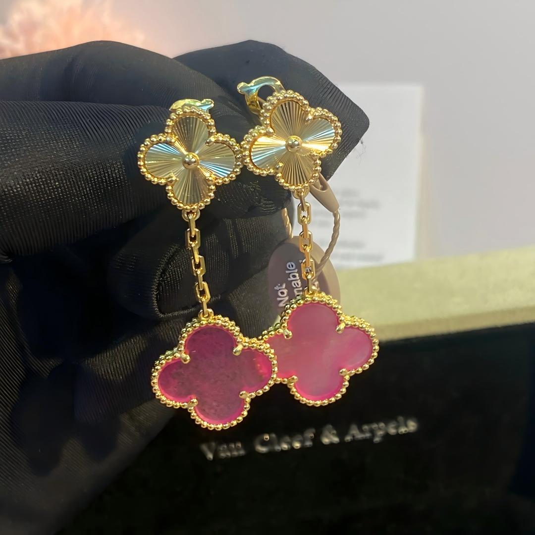 [Miro]NEW CLOVER 2 MOTIF PINK ENAMEL EARRINGS