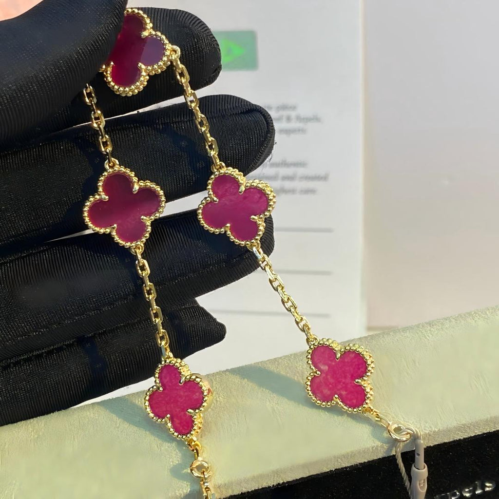 [Miro]NEW CLOVER 5 MOTIFS PINK ENAMEL BRACELET