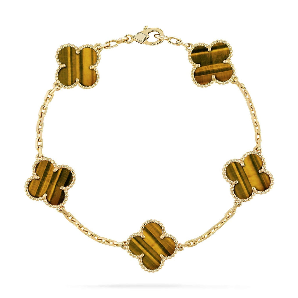 [Miro ]New  CLOVER 5 MOTIFS TIGER EYE BRACELET COLLECTION