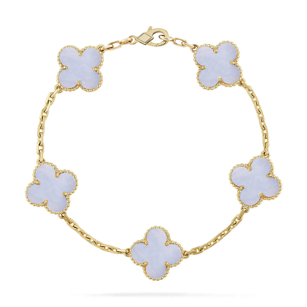 [Miro ]New  CLOVER 5 MOTIF PURPLE CHALCEDONY BRACELET COLLECTION