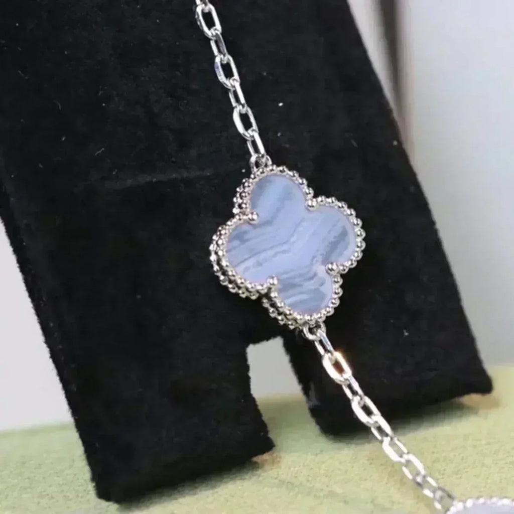[Miro ]New  CLOVER 5 MOTIF PURPLE CHALCEDONY BRACELET COLLECTION