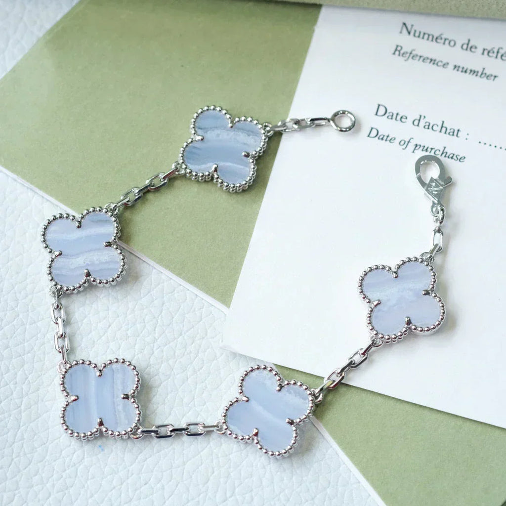 [Miro ]New  CLOVER 5 MOTIF PURPLE CHALCEDONY BRACELET COLLECTION