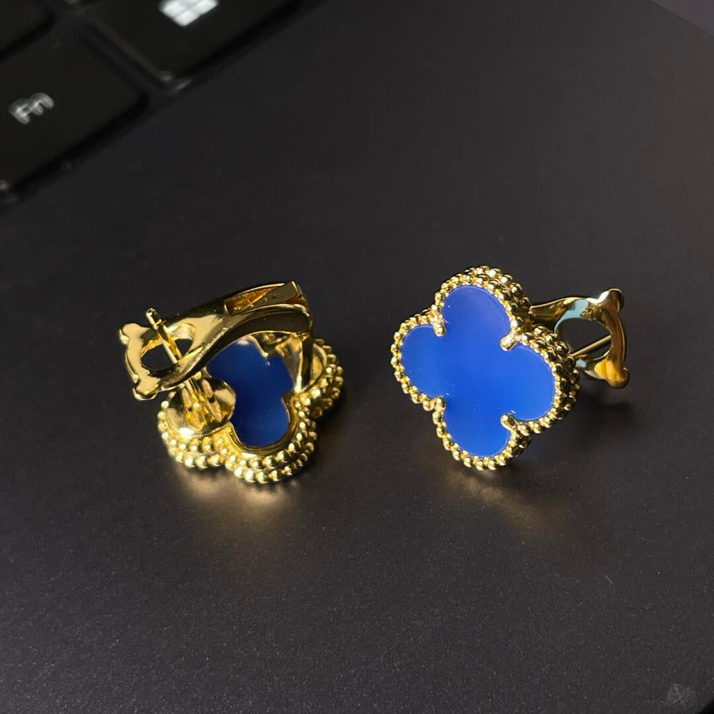 [Miro ] CLOVER LARGE (20mm) 1 MOTIFS BLUE MOP STUD EARRINGS