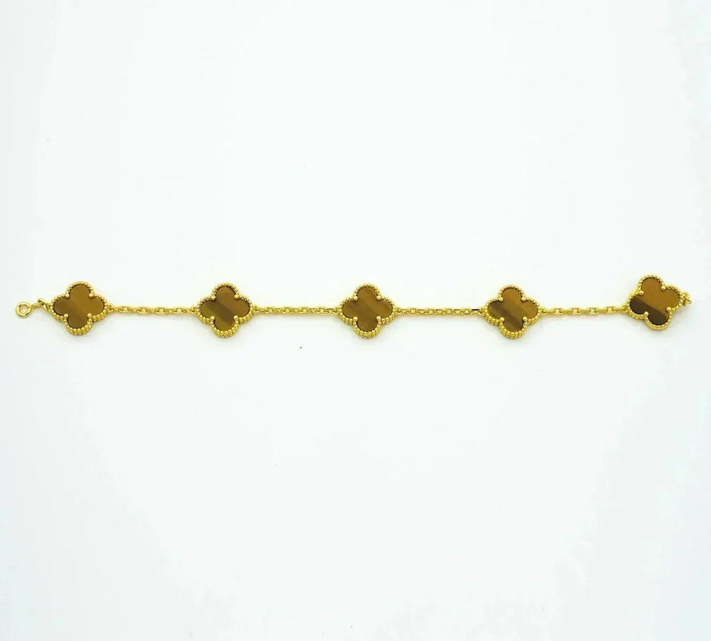 [Miro ]New  CLOVER 5 MOTIFS TIGER EYE BRACELET COLLECTION