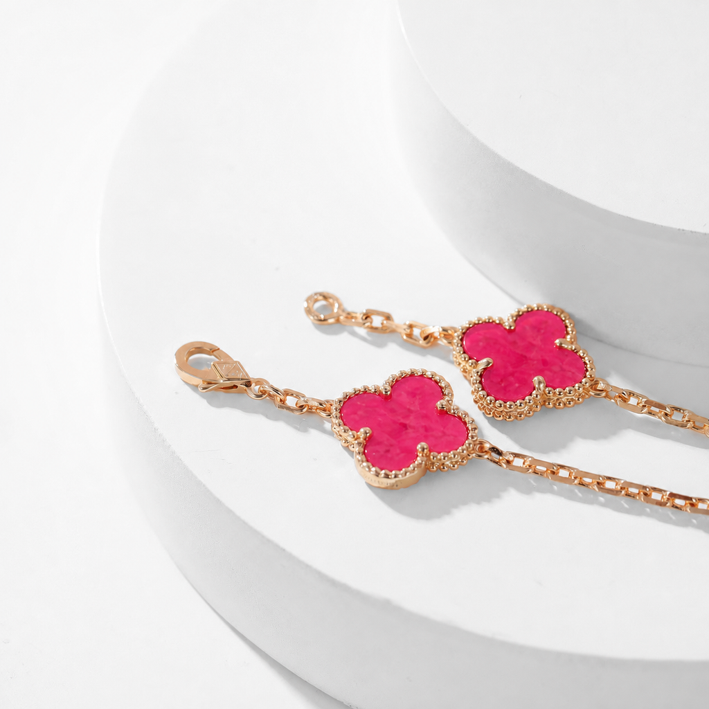 [Miro]NEW CLOVER 10 MOTIFS PINK ENAMEL NECKLACE
