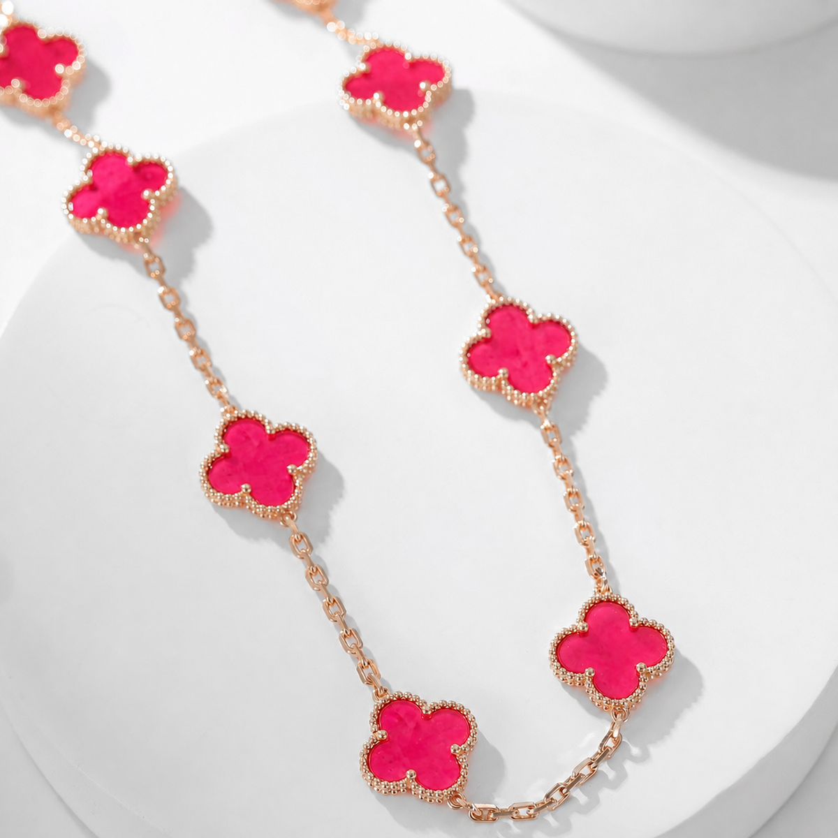 [Miro]NEW CLOVER 10 MOTIFS PINK ENAMEL NECKLACE