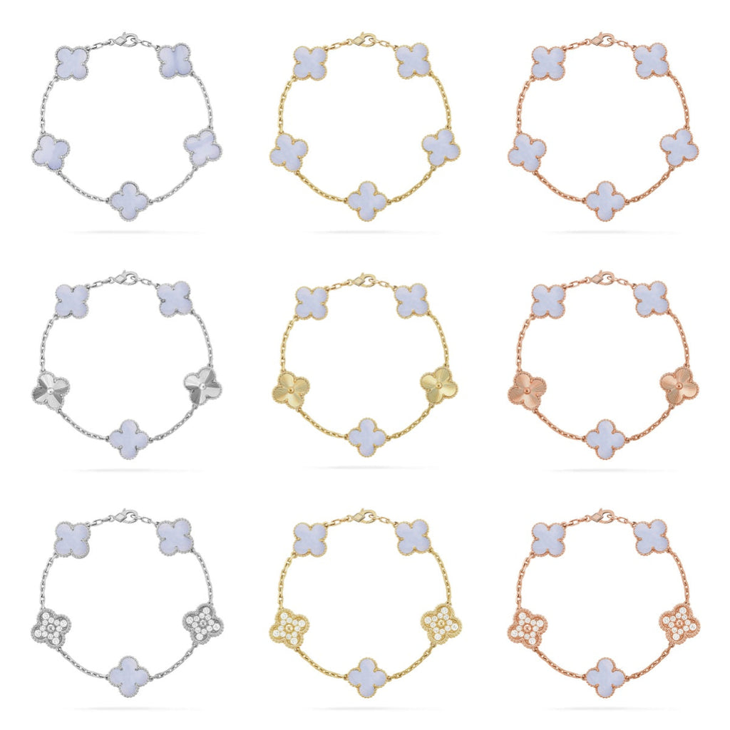 [Miro ]New  CLOVER 5 MOTIF PURPLE CHALCEDONY BRACELET COLLECTION
