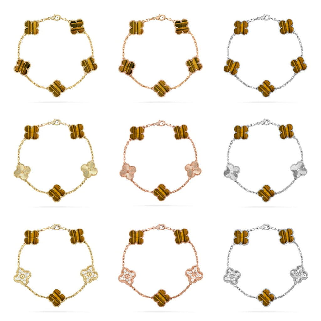 [Miro ]New  CLOVER 5 MOTIFS TIGER EYE BRACELET COLLECTION