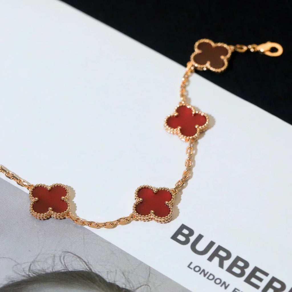 [Miro ]New  CLOVER 5 MOTIF RED CORNELIAN BRACELET COLLECTION