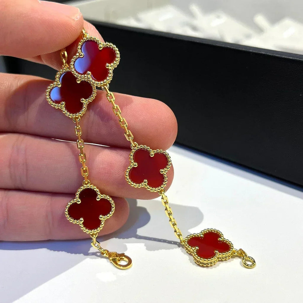 [Miro ]New  CLOVER 5 MOTIF RED CORNELIAN BRACELET COLLECTION