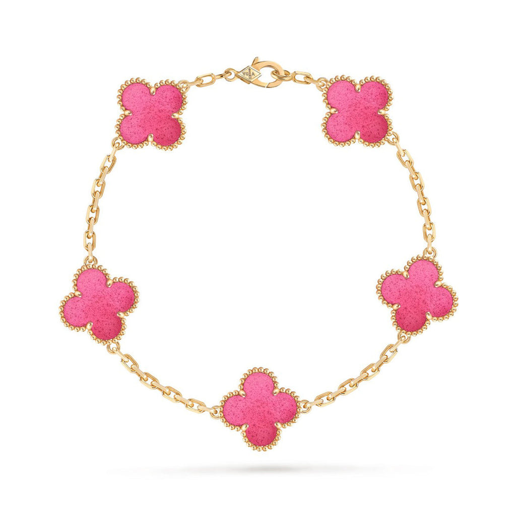 [Miro]NEW CLOVER 5 MOTIFS PINK ENAMEL BRACELET