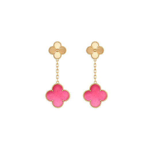 [Miro]NEW CLOVER 2 MOTIF PINK ENAMEL EARRINGS