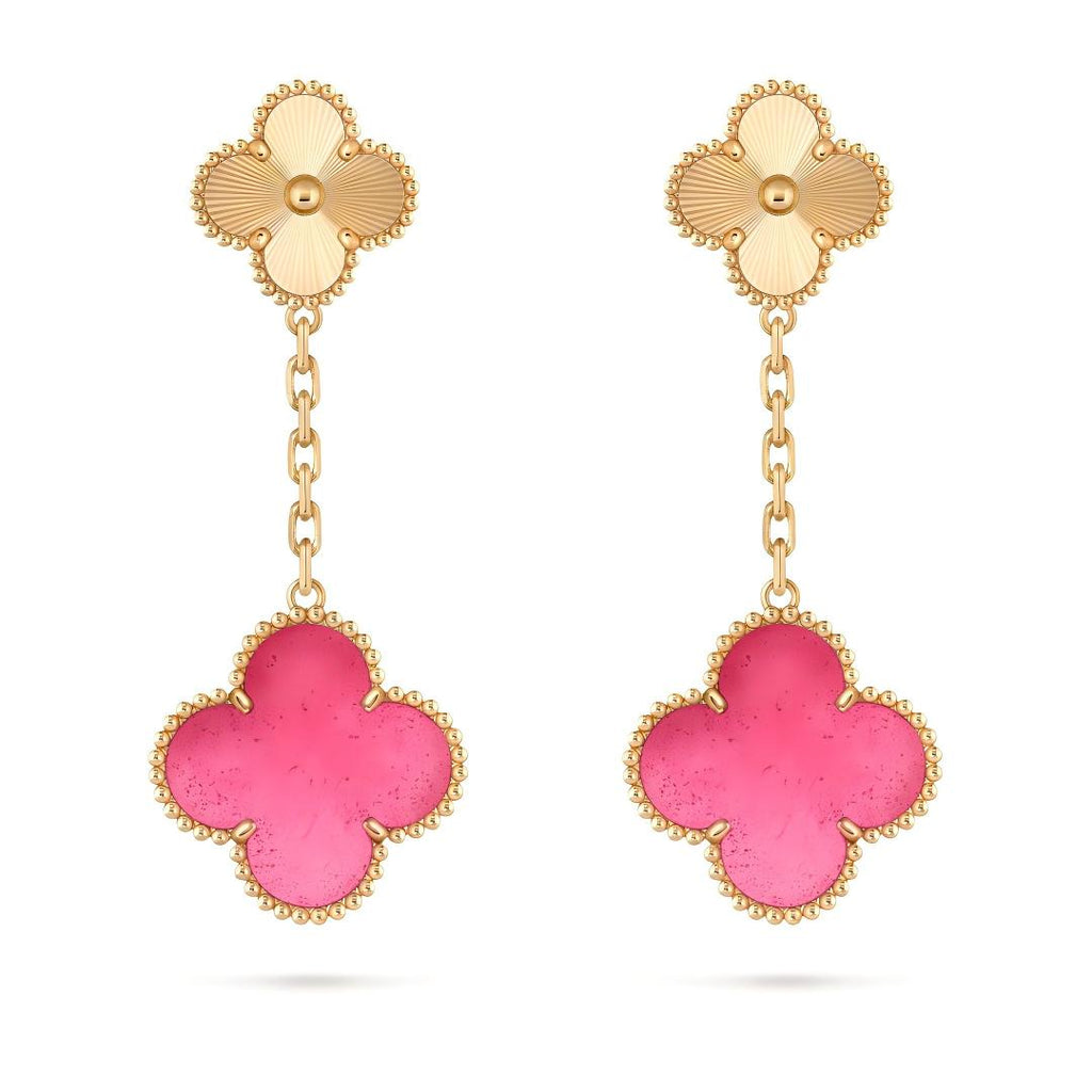 [Miro]NEW CLOVER 2 MOTIF PINK ENAMEL EARRINGS