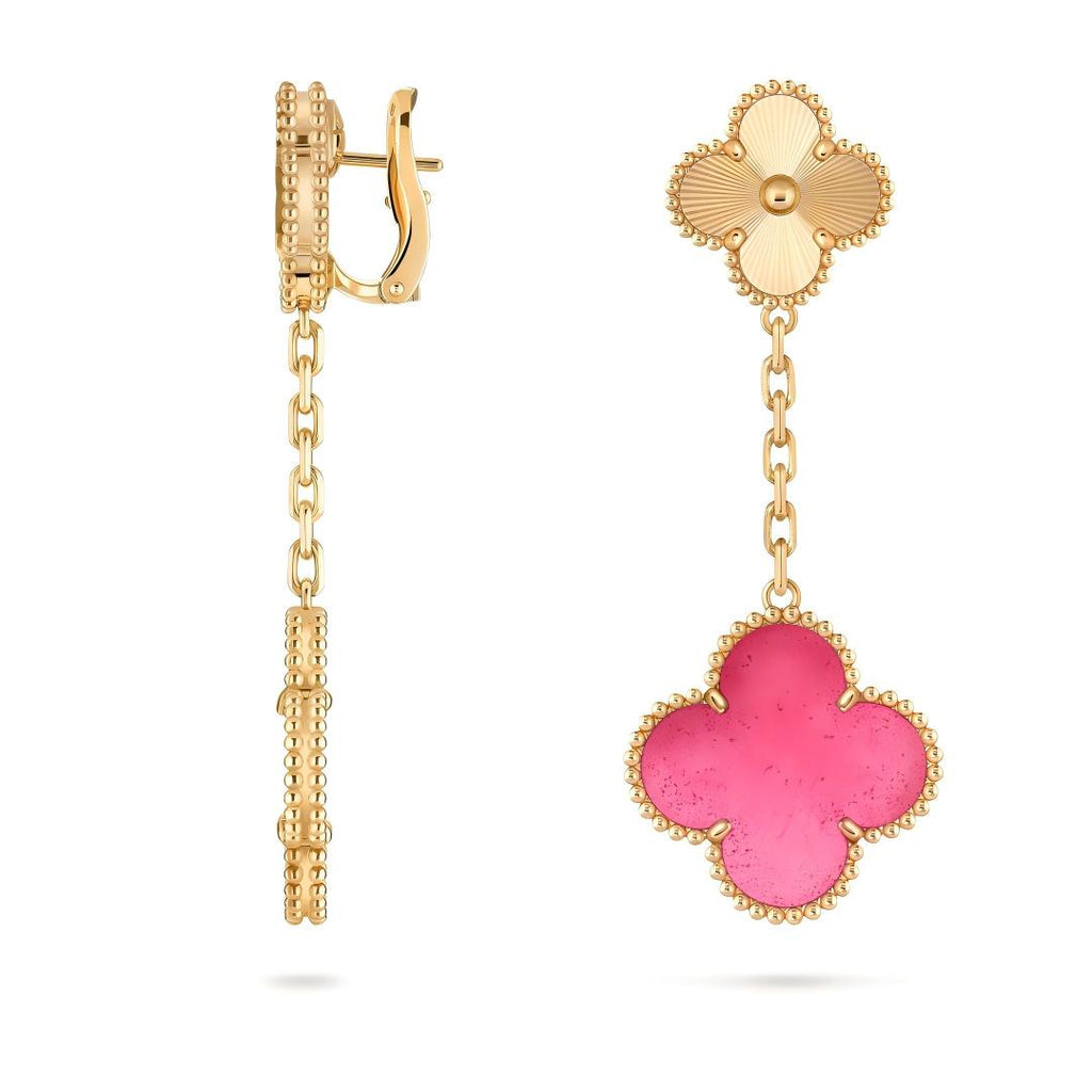 [Miro]NEW CLOVER 2 MOTIF PINK ENAMEL EARRINGS