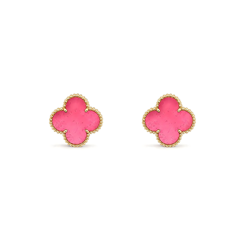 [Miro]NEW CLOVER 15MM PINK ENAMEL STUD EARRINGS