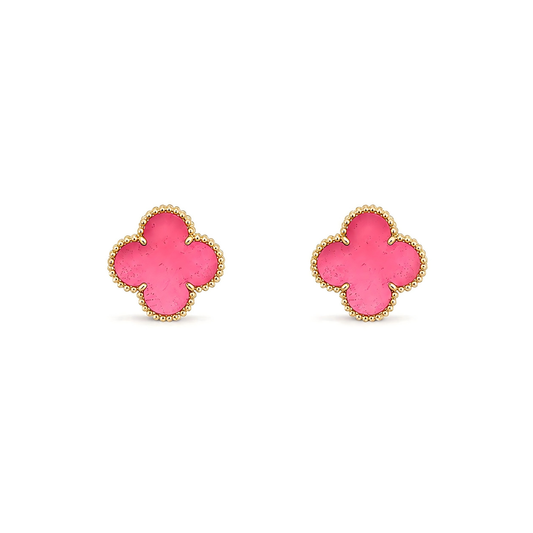 [Miro]NEW CLOVER 15MM PINK ENAMEL STUD EARRINGS