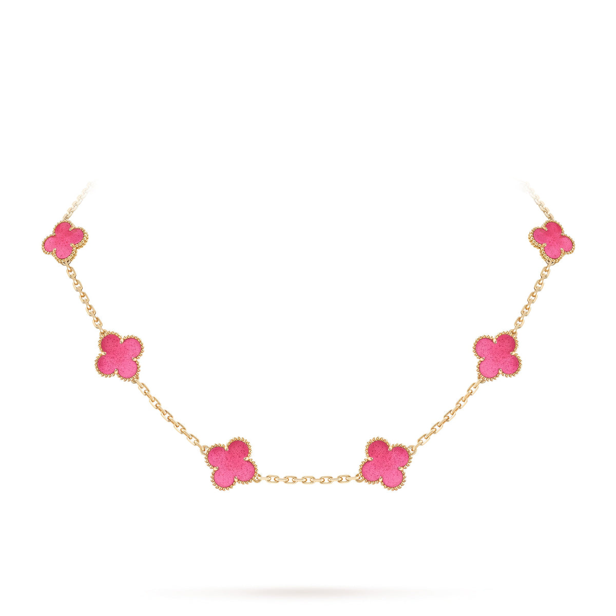 [Miro]NEW CLOVER 10 MOTIFS PINK ENAMEL NECKLACE