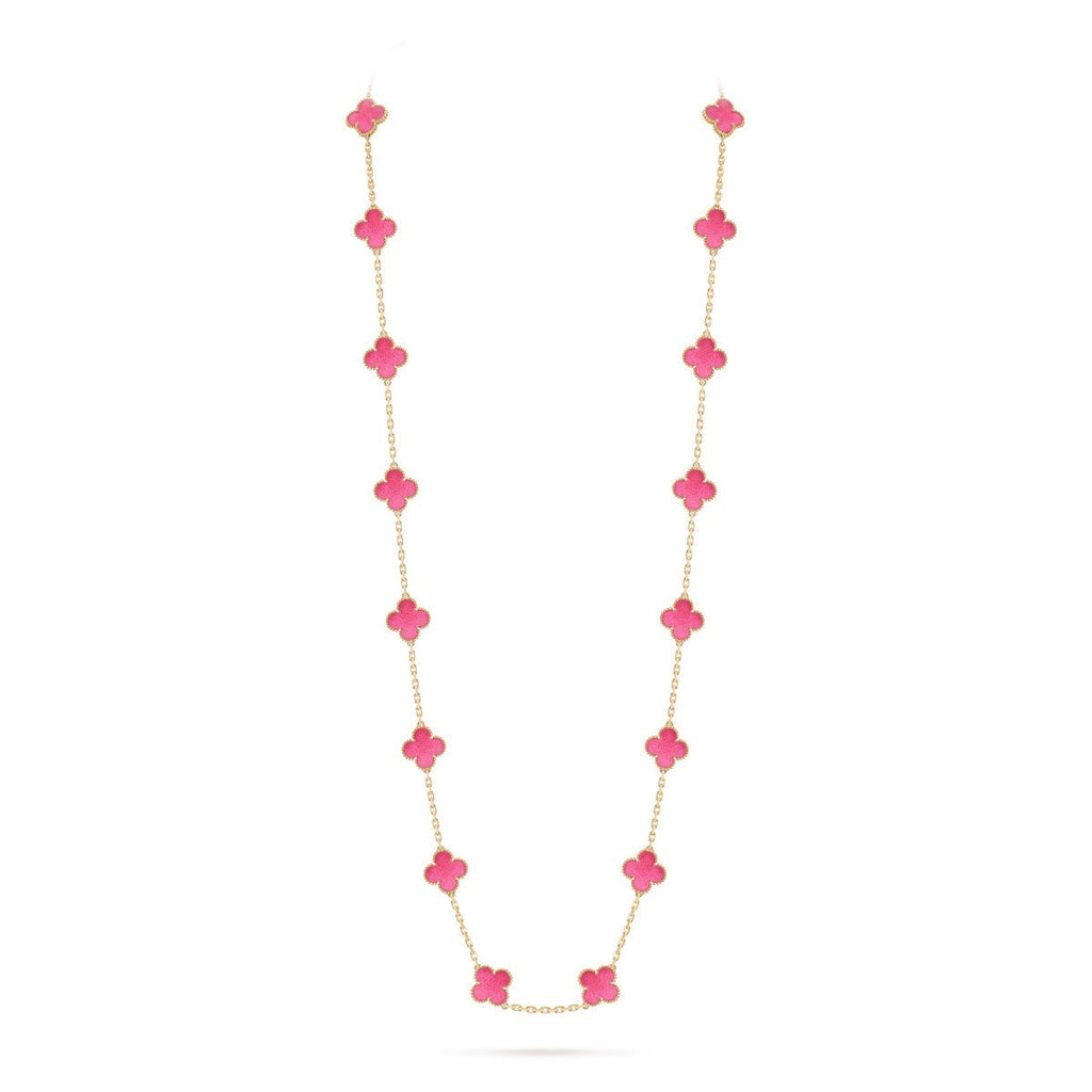 [Miro] NEW CLOVER 20 MOTIFS PINK ENAMEL NECKLACE