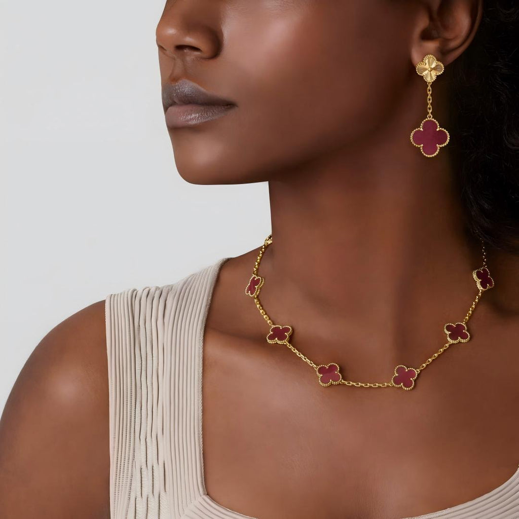 [Miro]NEW CLOVER 10 MOTIFS PINK ENAMEL NECKLACE