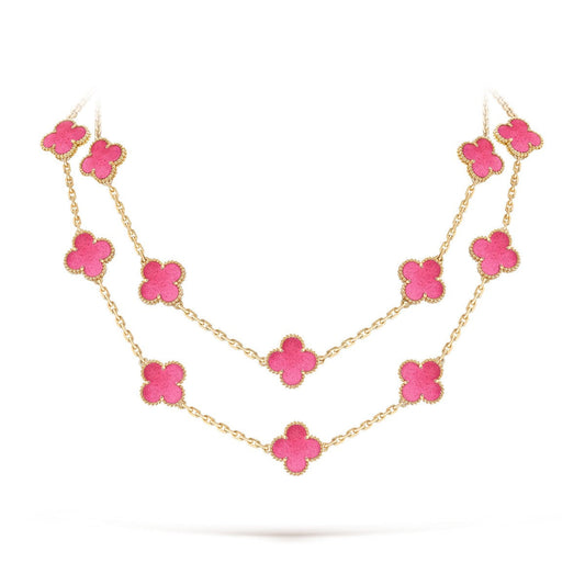 [Miro] NEW CLOVER 20 MOTIFS PINK ENAMEL NECKLACE