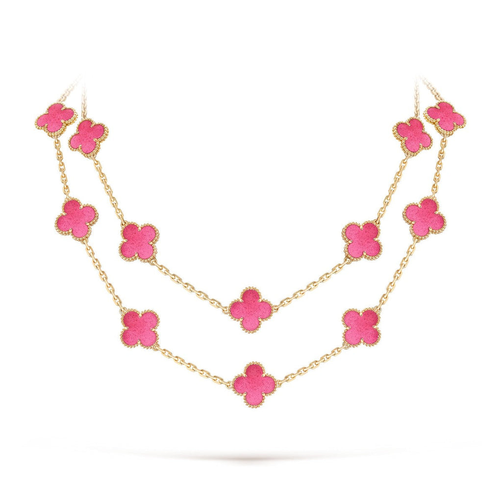 [Miro] NEW CLOVER 20 MOTIFS PINK ENAMEL NECKLACE