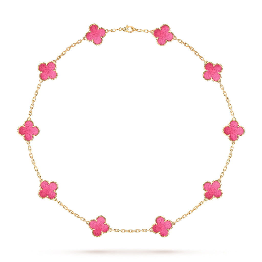 [Miro]NEW CLOVER 10 MOTIFS PINK ENAMEL NECKLACE