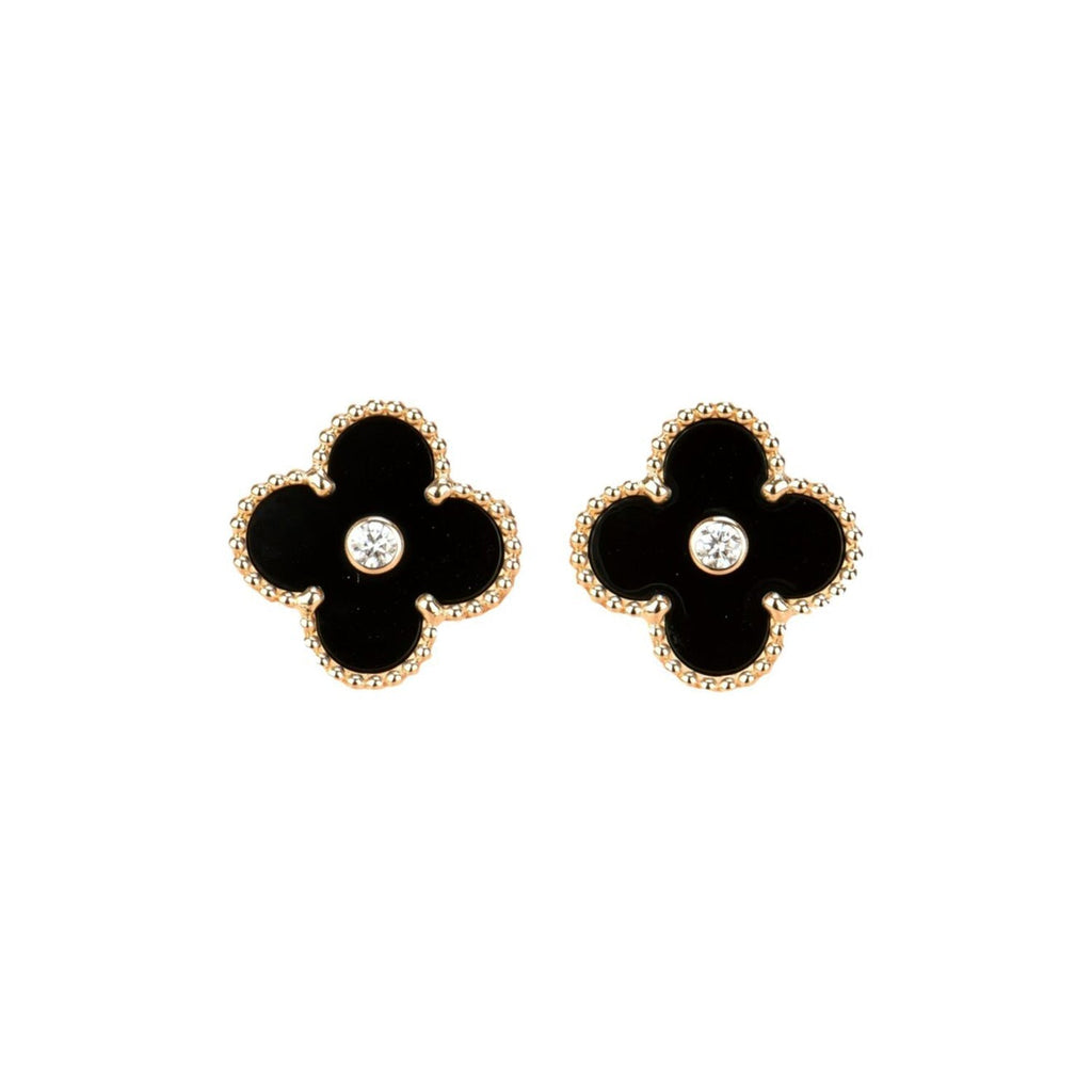 Miro CLOVER MEDIUM 1 MOTIFS ONYX DIAMOND EARRINGS