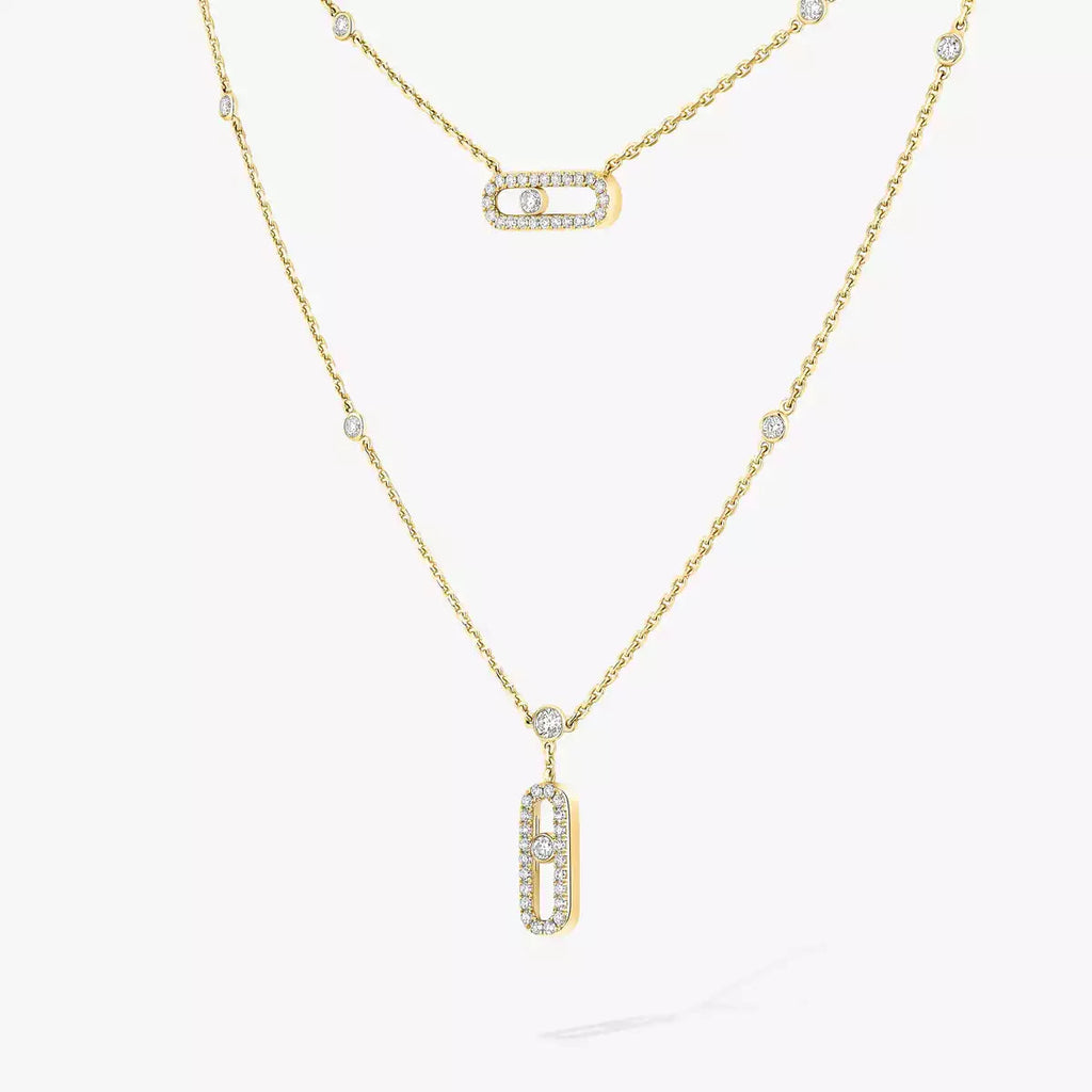 [Miro ]2 Rows Rose Gold Diamond Pave_ Necklace Move Uno
