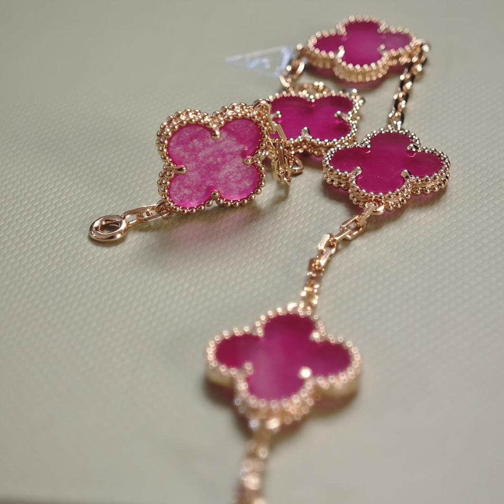 [Miro]NEW CLOVER 5 MOTIFS PINK ENAMEL BRACELET