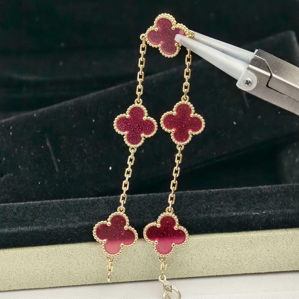 [Miro]NEW CLOVER 5 MOTIFS PINK ENAMEL BRACELET