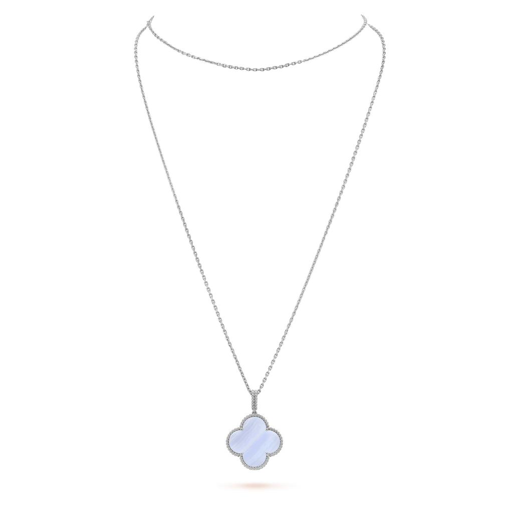 Miro CLOVER SILVER CHALCEDONY BIG CLOVER NECKLACE