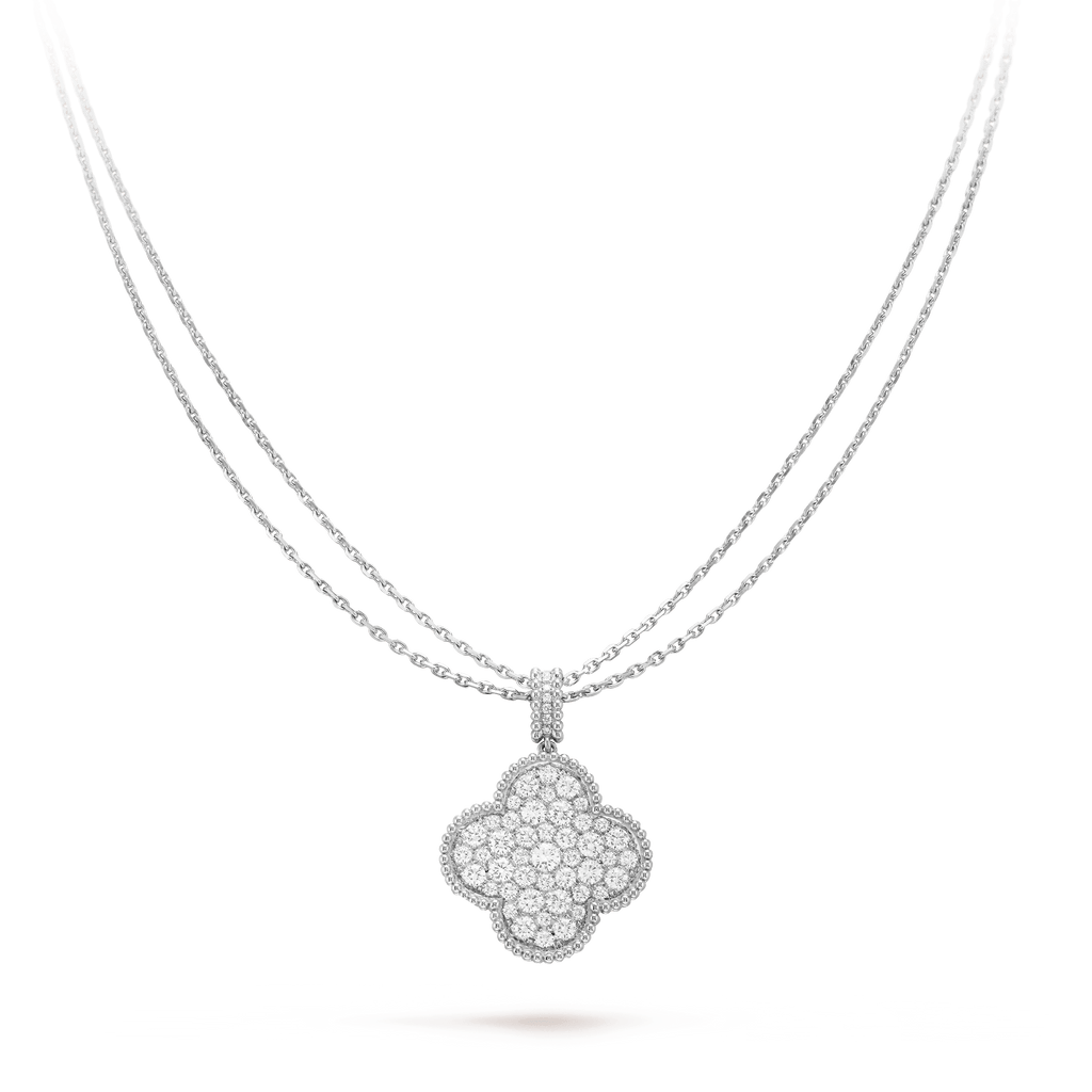Miro CLOVER 25MM SILVER FULL DIAMOND BIG CLOVER NECKLACE