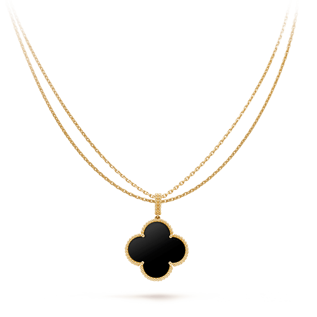 Miro CLOVER 25MM GOLD ONYX BIG CLOVER NECKLACE